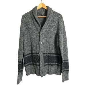 Banana Republic Striped Knit Cardigan Sweater Gray Mens M Wool Linen Blend